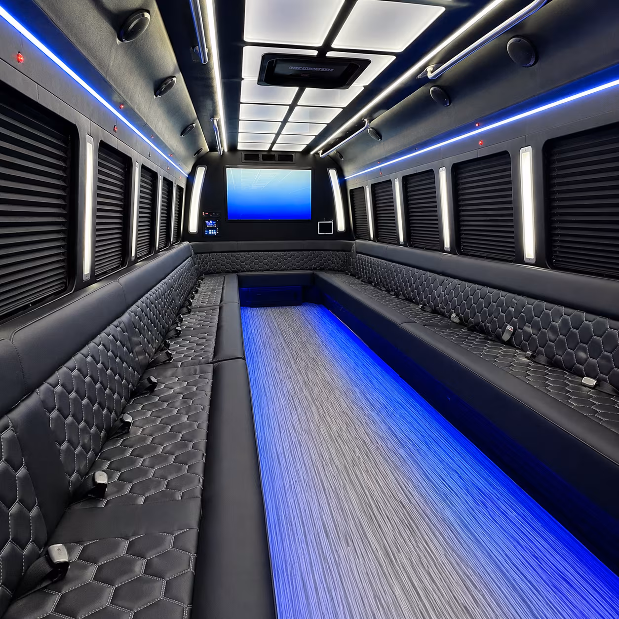 taylor 50 passenger party bus inside